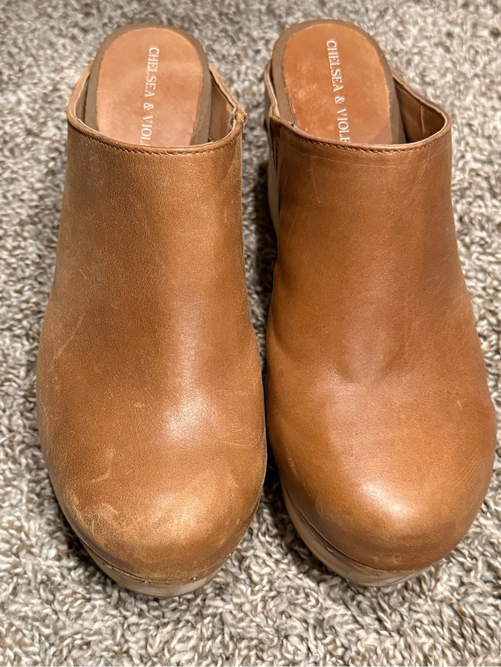 Chelsea & Violet Cognac Tan Leather Clog Mules